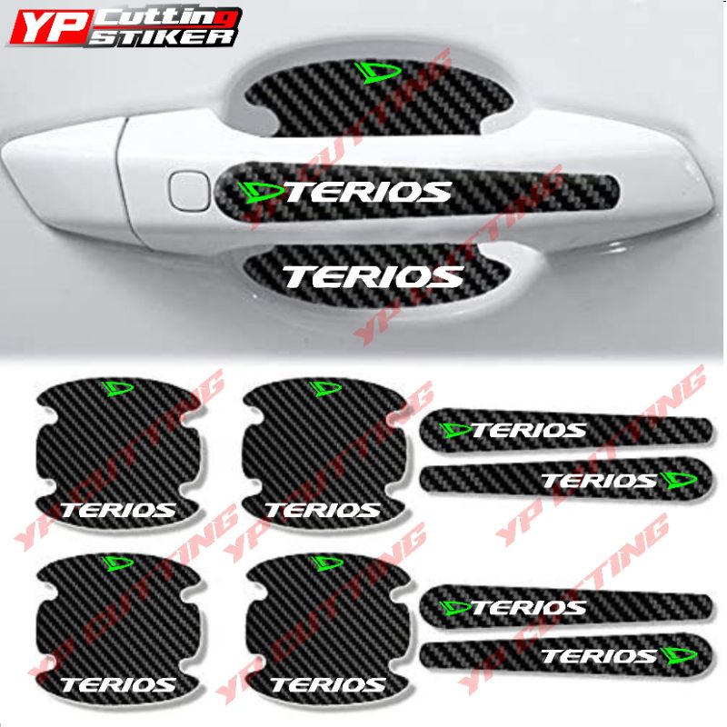8 pcs sticker handle carbon mobil terios sticker pelindung gagang pintu mobil terios