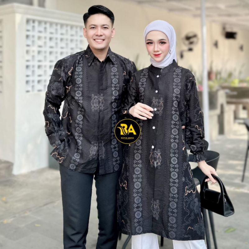 Couple batik tunik dan kemeja lengan panjang - Atasan Batik Couple - Atasan batik kerja modern