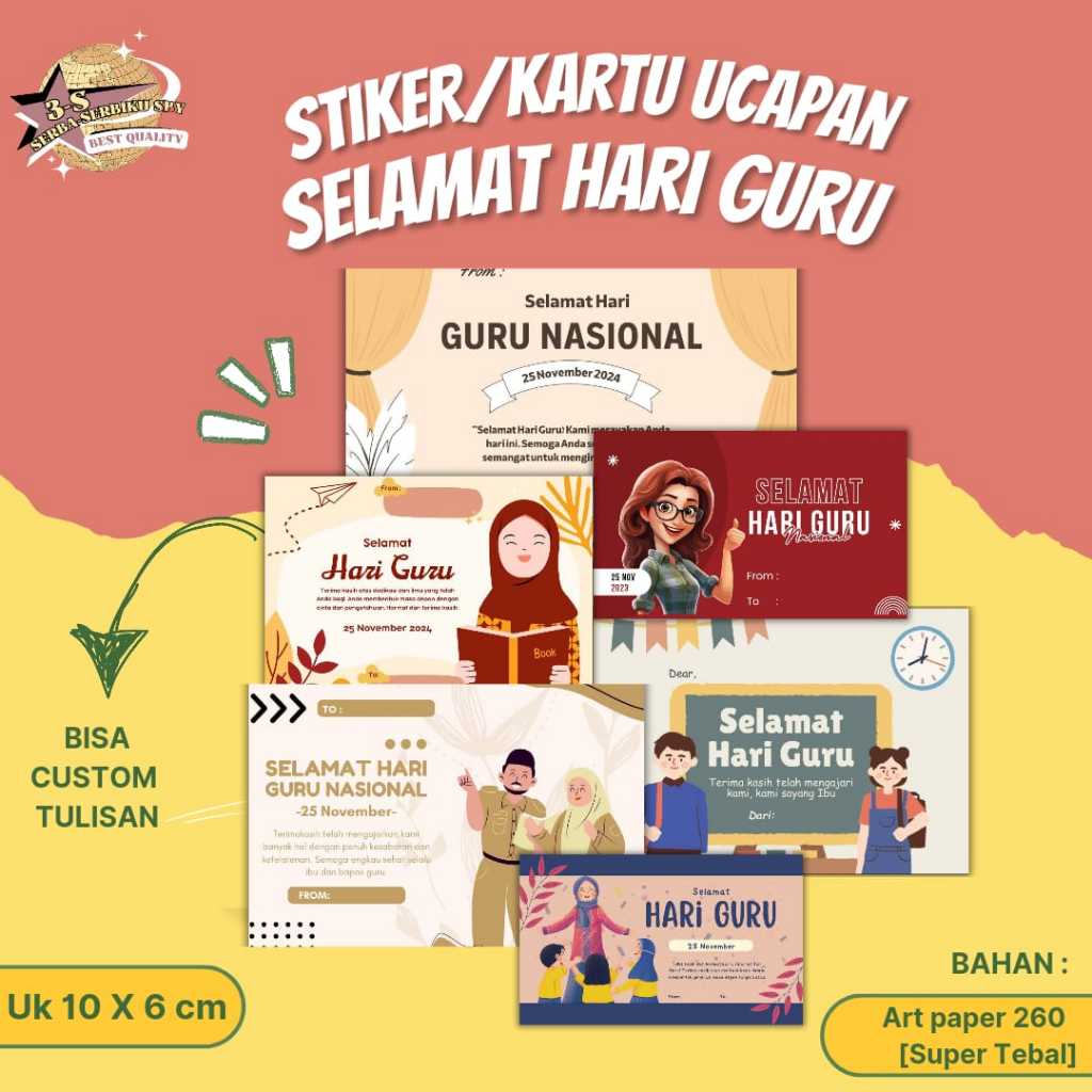 Stiker Hari guru/ Kartu Ucapan Hari Guru /Greeting Card TEACHER'S DAY /Kartu Ucapan Polos /Kartu Uca