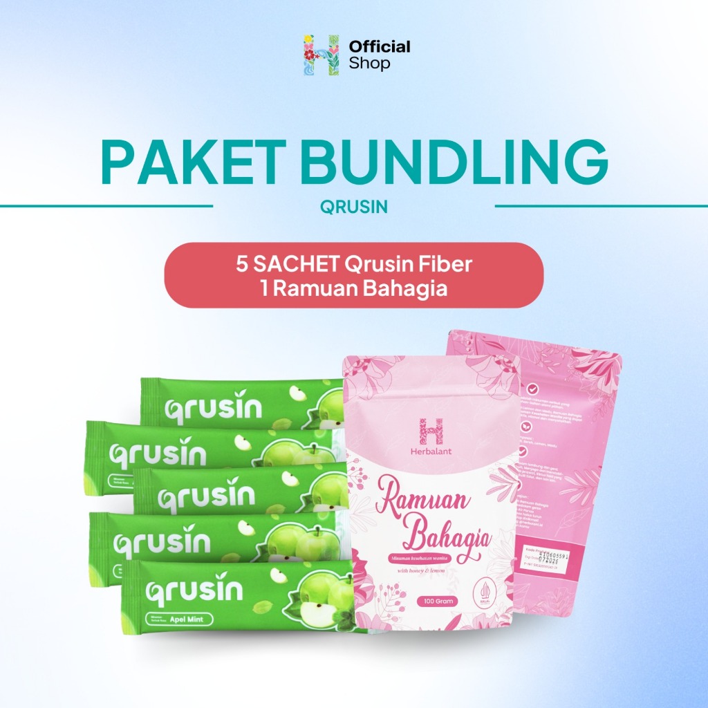 

Qrusin Fiber - Minuman Diet Serat Fiber Slim Suplemen Detox Pelangsing Penurun Berat Badan 5 Sachet + 1 Ramuan Bahagia Kesehatan Wanita terlambat haid / datang bulan