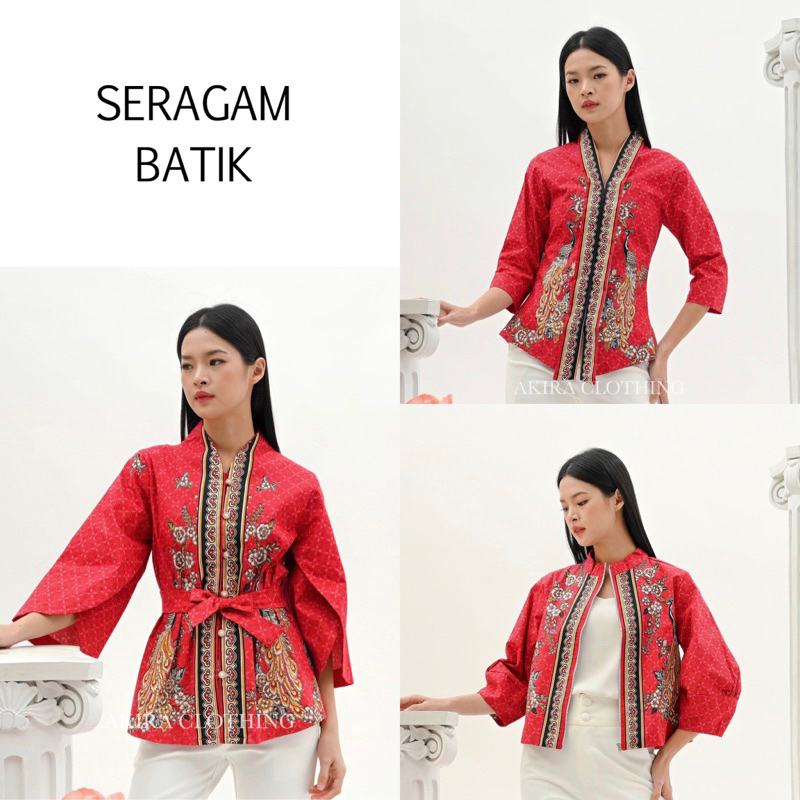 Atasan Batik Wanita Modern Red AAE - Batik Couple - Batik Seragam - Batik Unik - Dress Batik - Batik