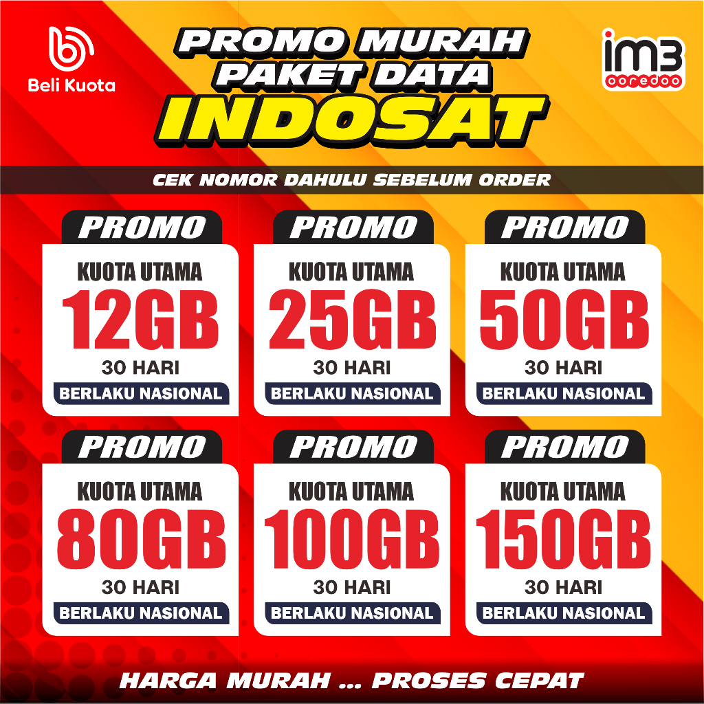 (CEK NOMOR) PROSES CEPAT PAKET DATA INDOSAT KUOTA UNLIMITED FULL 100GB 52GB 42GB 7GB