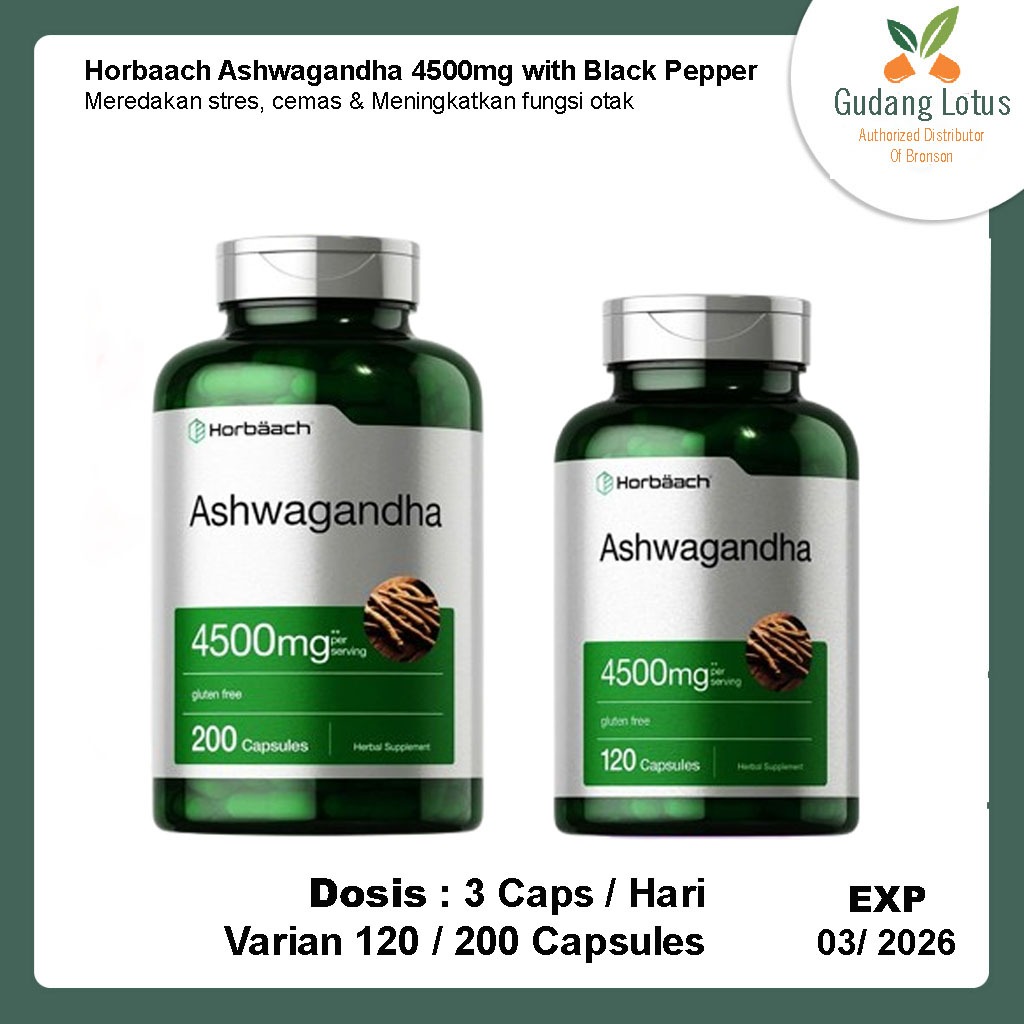 Horbaach Ashwagandha 4500mg with Black Pepper - 120 & 200 Capsules