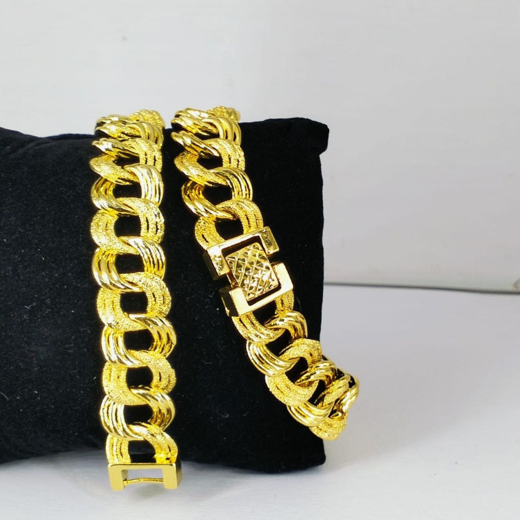 Gelang Sisik Naga Baris 3 Titanium Warna 24Krt Gelang Tangan Cewek Replika Perhiasan