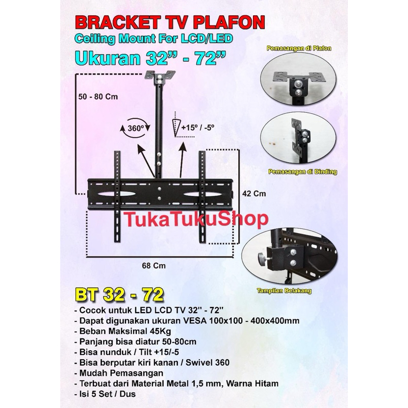 Bracket TV Gantung 14Inch-72Inch