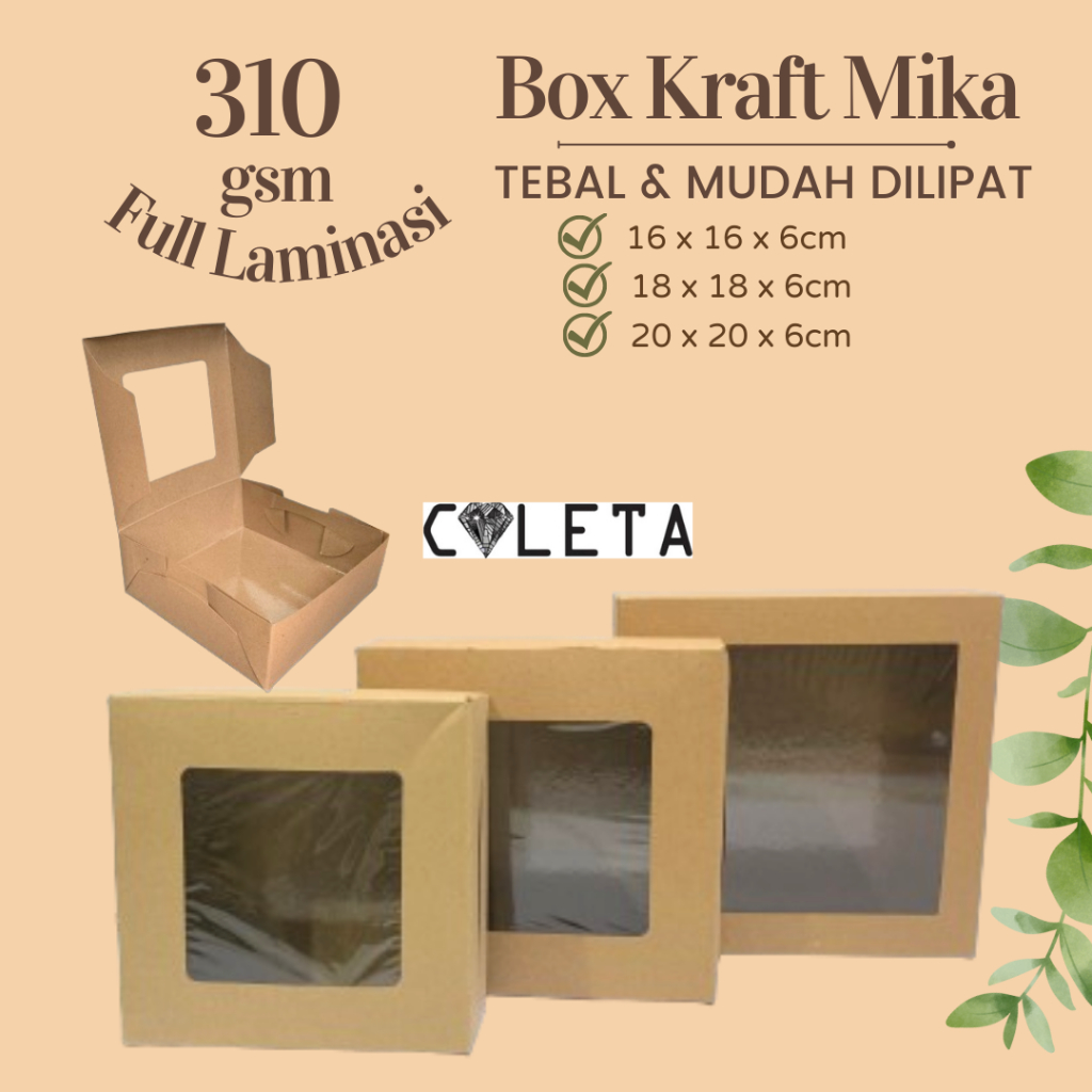 (Min Order 25pc) Kotak Dus Kue Kraft Coklat Laminasi Jendela 16x16 / Dus Kraft Laminasi Coklat / Dus