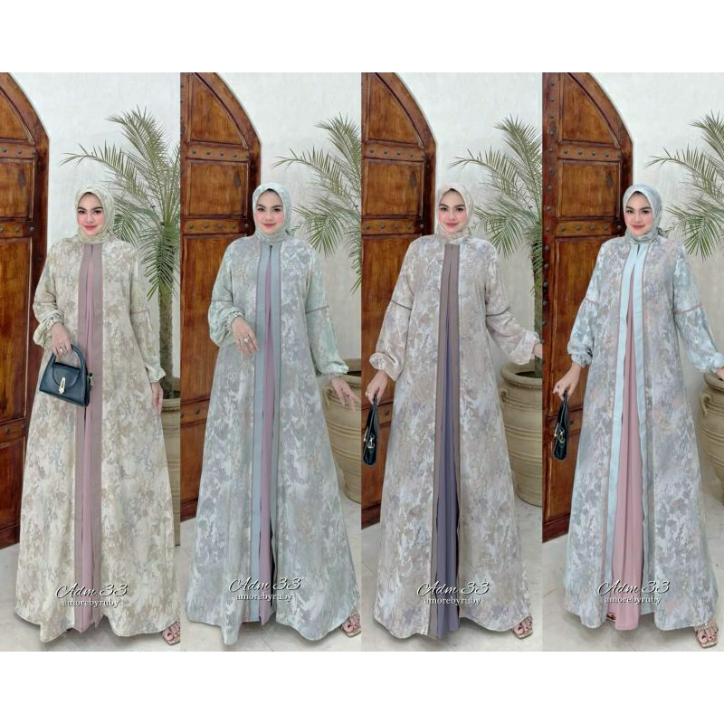 adm33 set hijab gamis+jilbab segi empat gamis motif cantik mewah simple kekinian edisi qayla set dre