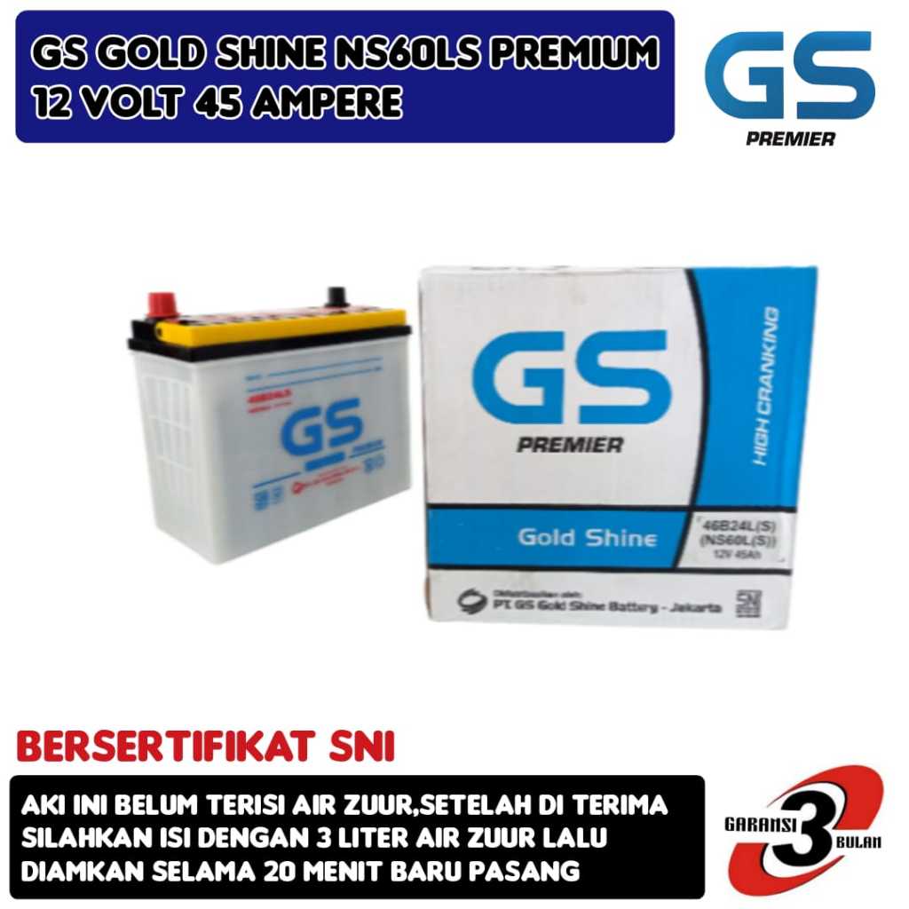 Aki Mobil New Yaris/Etios/Corolla/Sienta/Vios/CRV/Avega/Lancer GS Gold Shine Ns60LS Premium 45 Amper