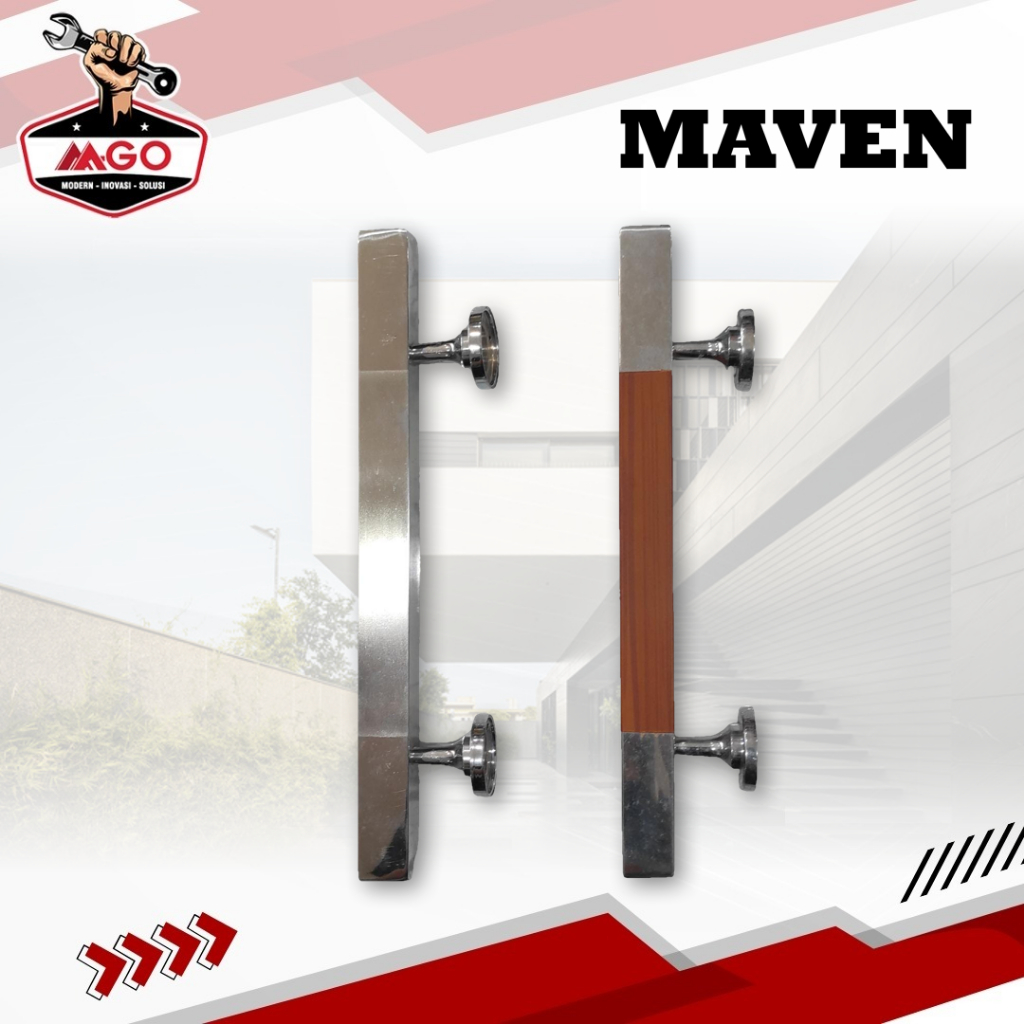 Gagang / Tarikan Pintu Kubus Modern Minimalis 25 cm MAVEN (Natural Kayu / Stainless)