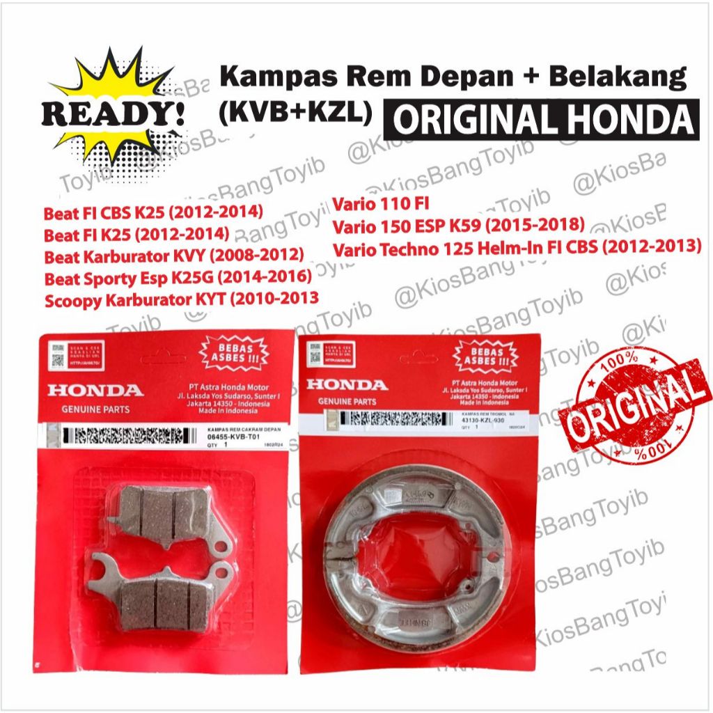 (PAHE) Kampas Rem Depan & Belakang ORIGINAL HONDA Vario, Beat, Scoopy, Spacy (KVB KZL)