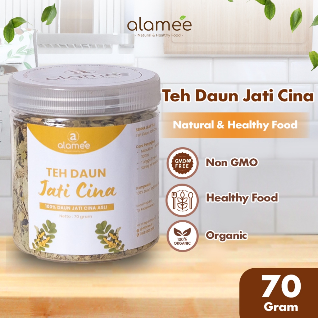 

ALAMEE Teh Daun Senna Jati Cina Leaf Tea Herbal Alami Organik Dried Flower 70gr