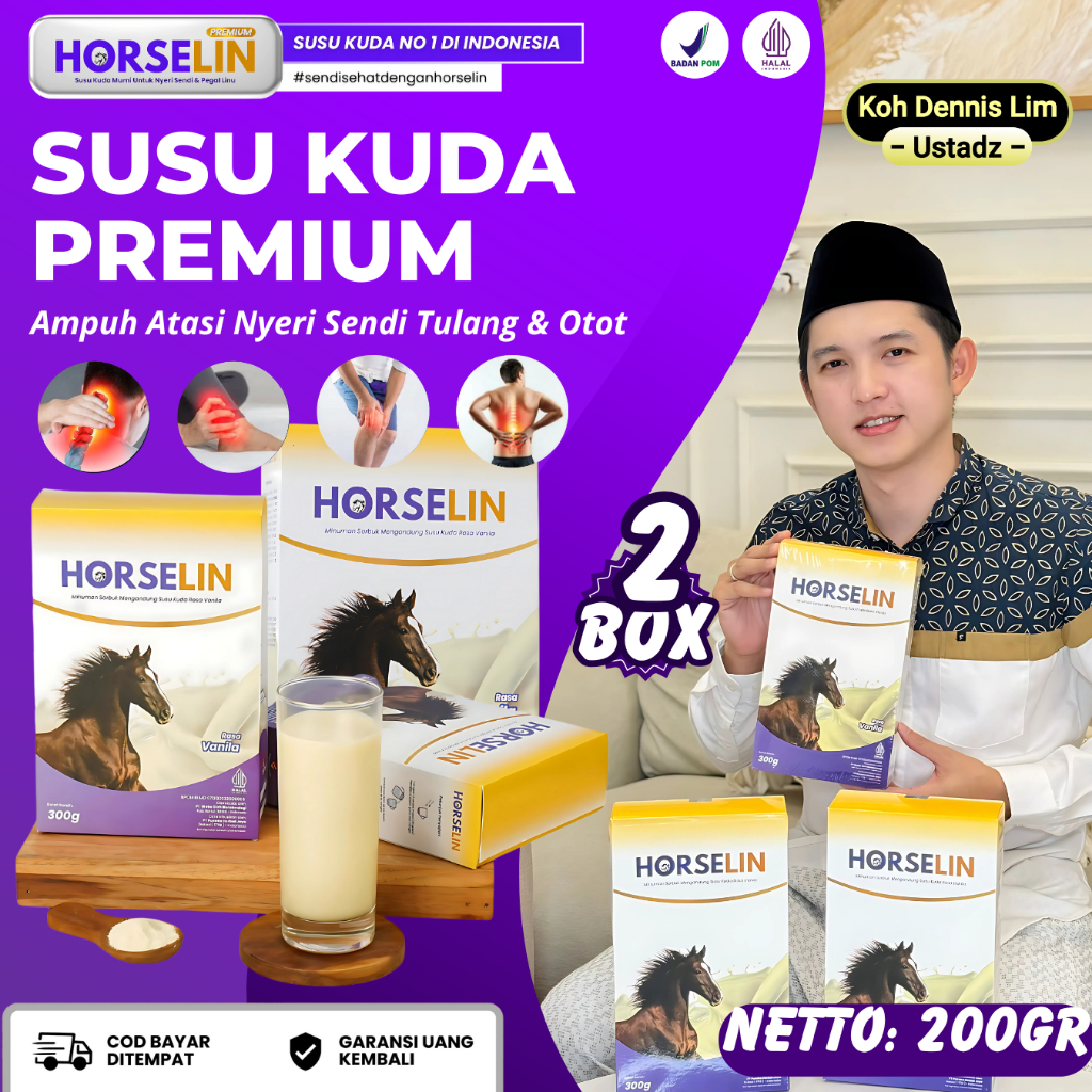 

PAKET 2 BOX HORSELIN SUSU KUDA PREMIUM AMPUH ATASI NYERI SENDI TULANG OTOT ASAM URAT ORIGINAL 200GR