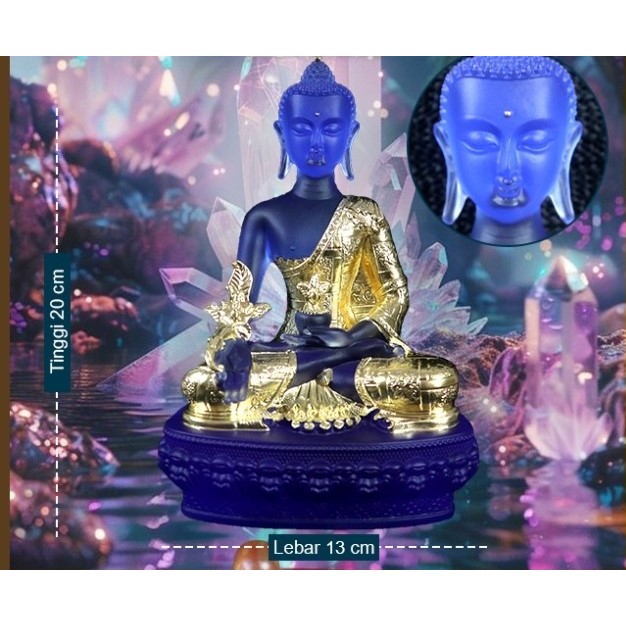 Rupang/ Patung liu Li Buddha Bhaisajyaguru + ekstra ornamen emas 8" (20 cm)