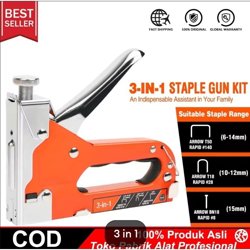 

3in1 Staples Stapler Staple Gun Alat Tembak Paku Staples Manual 3 in 1