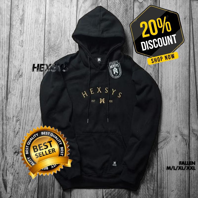 Hexsys-Fallen Hoodie Pria Original Full Bordir Hoodie Branded Bahan Tebal 100% Original Premium Hood