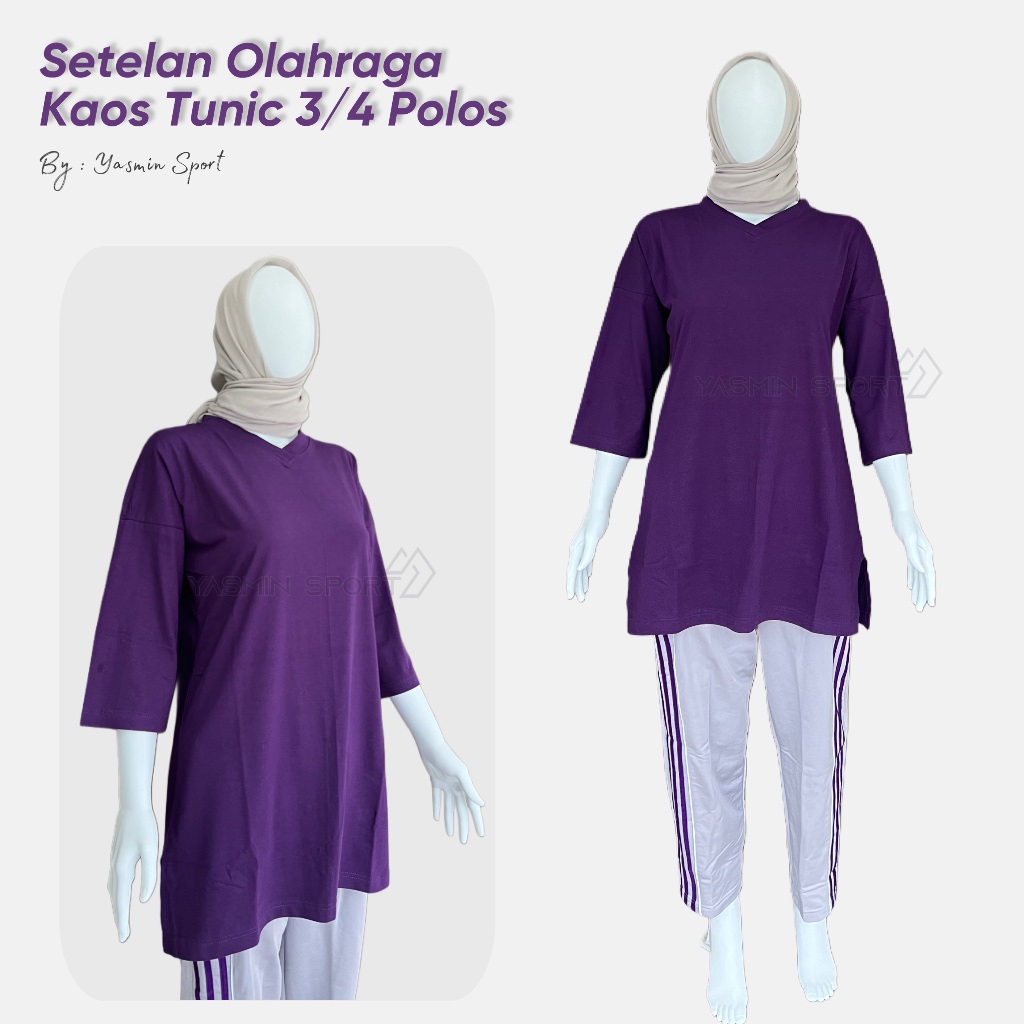 Setelan kaos tunik olahraga wanita muslimah  polos / Setelan seragam motif polos olahraga wanita tun