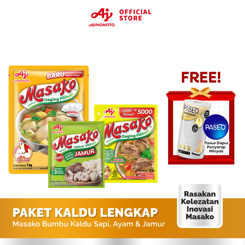 Free Tissue Paseo - Paket Kaldu Lengkap - Masako Bumbu Kaldu Sapi , Ayam , Jamur - Rasakan Kelezatan