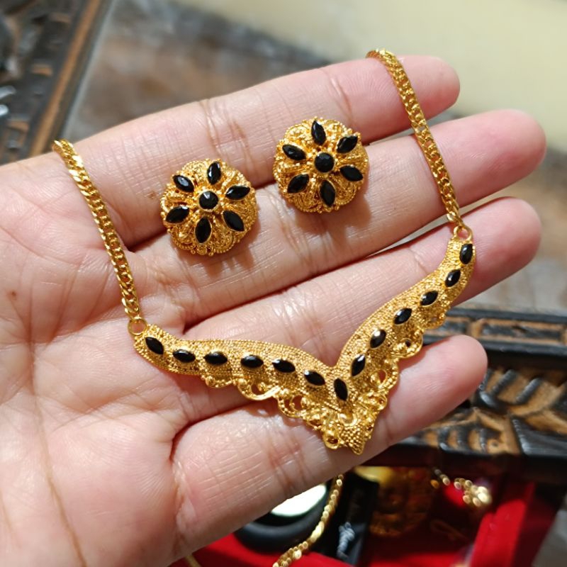 set perhiasan alpaka bali lapis emas