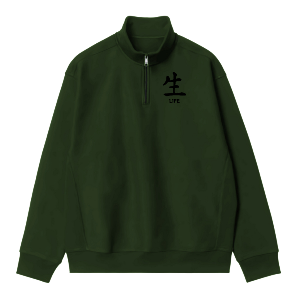 Jacket Halzip Vintage Pria Wanita Life Jepang Logo Simple / Sweater Zipper Resleting Bahan Cotton Fl