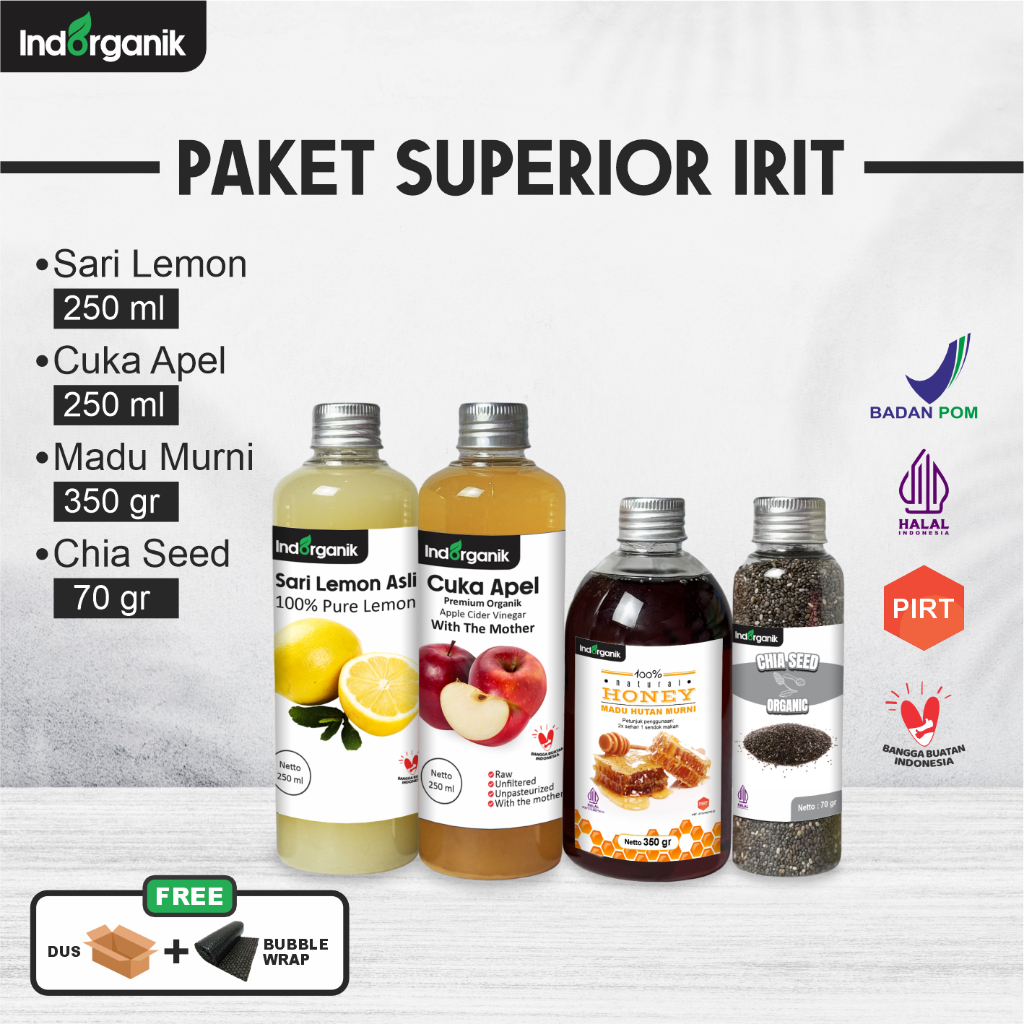 

F_daybose - Indorganik Paket Sehat 4in1 Cuka Apel, Sari Lemon, Madu, Chia Seed