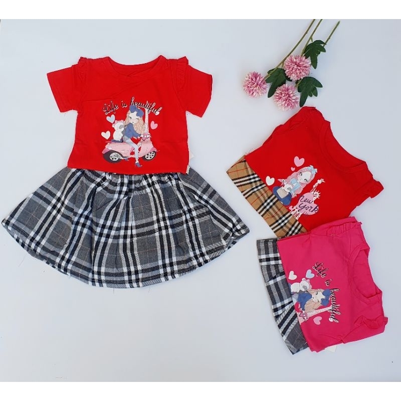 Setelan Rok Kotak/ Setelan Rok Anak Import