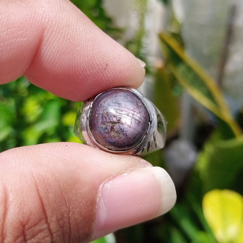 Cincin Monel Batu Permata Natural Ruby Star Gondola Cabochon 05