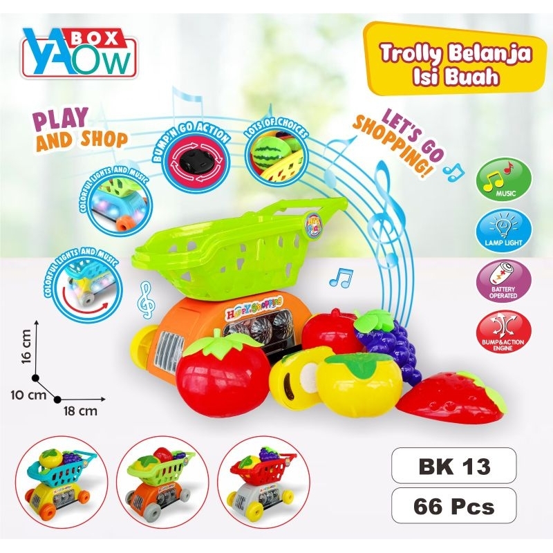 MAINAN ANAK TROLI BELANJA BUAH MUSIK, BISA JALAN LAMPU PAKAI BATERAI / BOX TROLLY BELANJA MUSIK