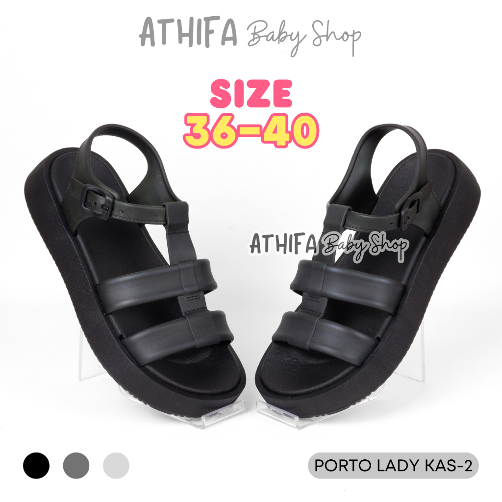 Sandal Slop Tali Wanita Slipper Platform Wedges Karet Empuk Ringan Kekinian Porto Lady Kas1 Hitam