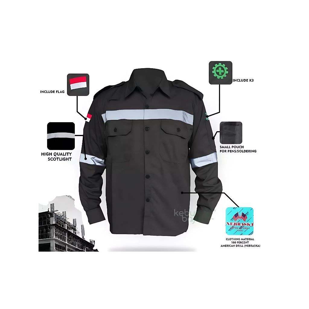 Wearpack safety / Baju safety K3/ Baju Kerja proyek / Baju tambang/ Baju Mekanik/ free logo k3 & Ben