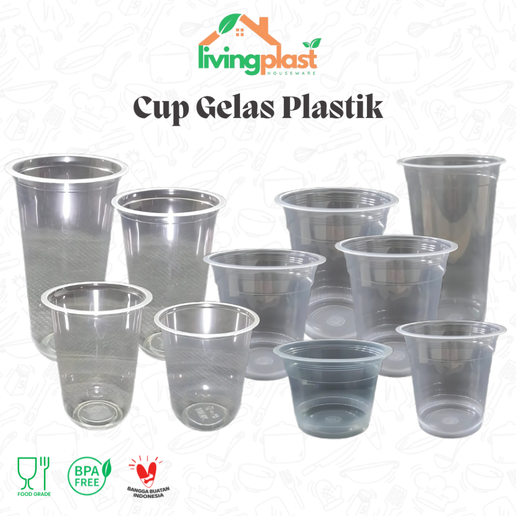 Gelas Cup Plastik Datar Tanpa Tutup / Gelas Cup Plastik Oval / Gelas Pop Ice / Cup Minuman Plastik /