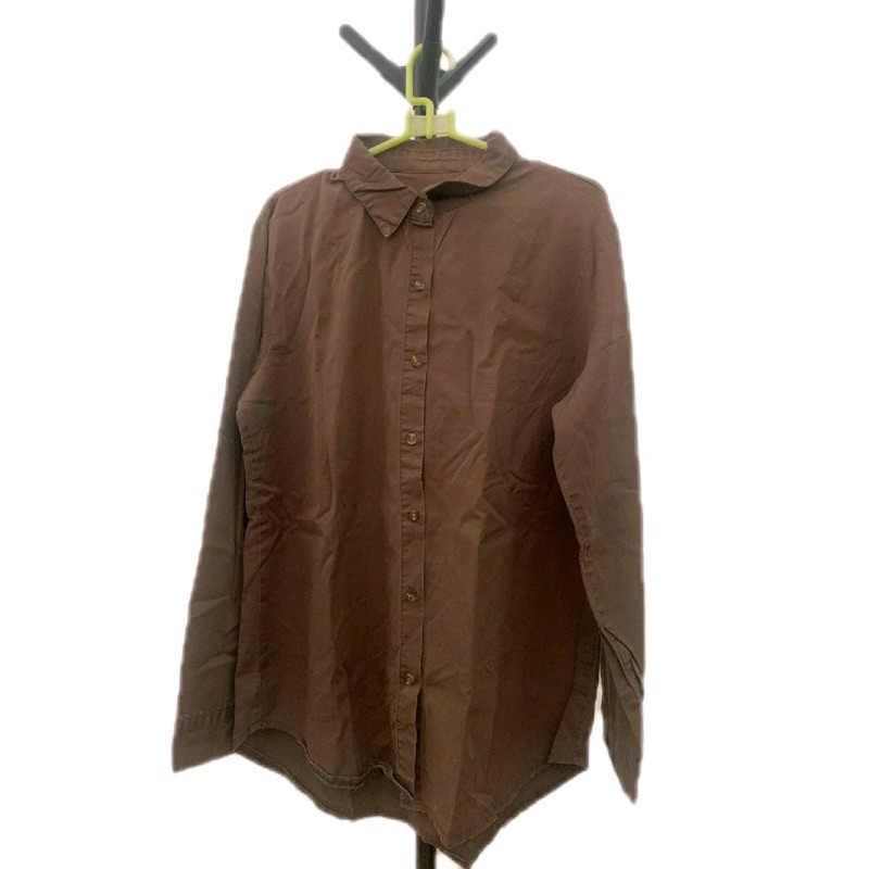 (PL) Kemeja Wanita Coklat Lengan Panjang Polos