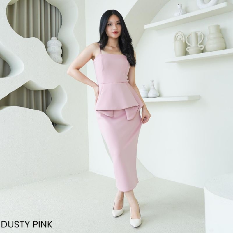 Midi Dress Peplum Momo / Atasan Tanpa Lengan Bawahan Rok Setelan Wanita/dress formal/midi dress body