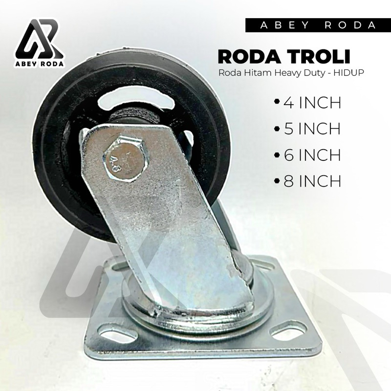 Roda Caster Hitam Troli Heavy Duty 5 Inch (Hidup)