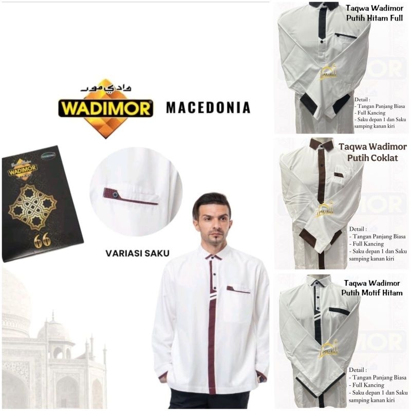 Baju Koko / Taqwa Wadimor Dewasa Tangan Panjang Putih. Baju Muslim Pria Putih Murah ecer/Grosir