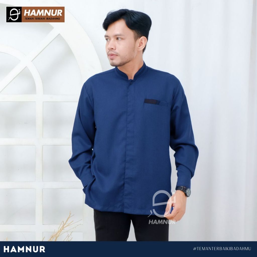 Hamnur Baju Koko Pria Dewasa Katun Madinah Polos Lengan Panjang Baju Muslim Remaja Laki Laki Ukuran 