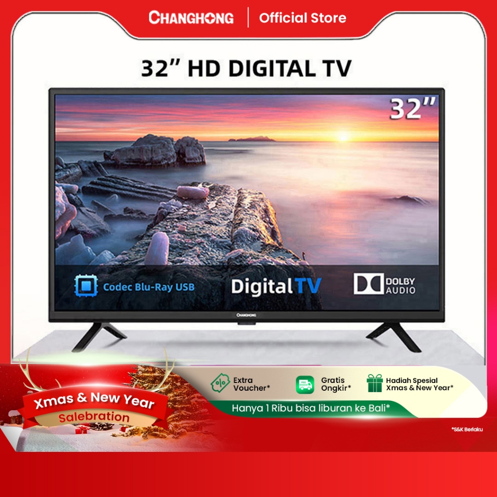 Changhong 32 Inch Digital LED TV (L32G5W) HD TV-DVBT2--USB Moive