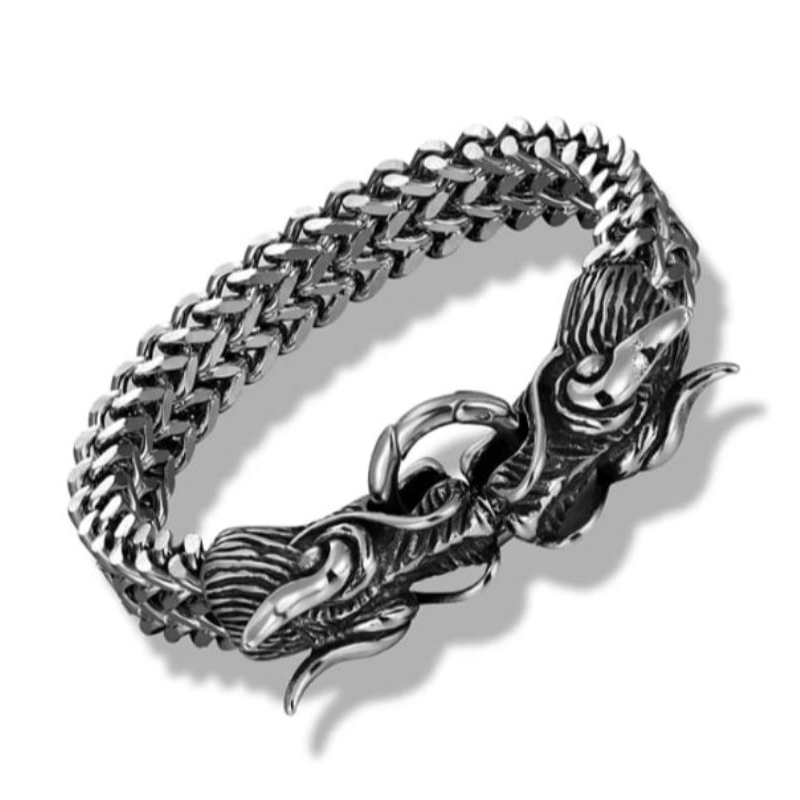 Gelang Tangan Pria Rantai Kepala Naga Titanium