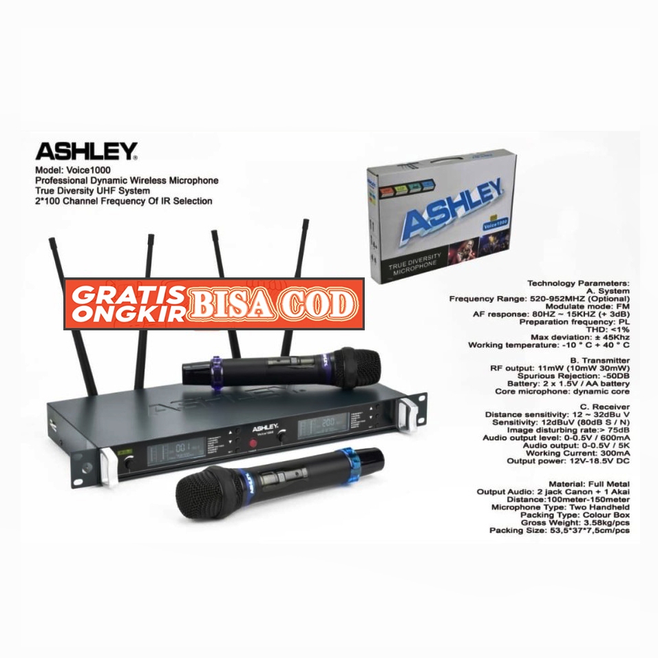 Ashley Voice1000 Microphone Wireless Mic wireless ashley voice 1000 voice1000 pegang 2 headset origi