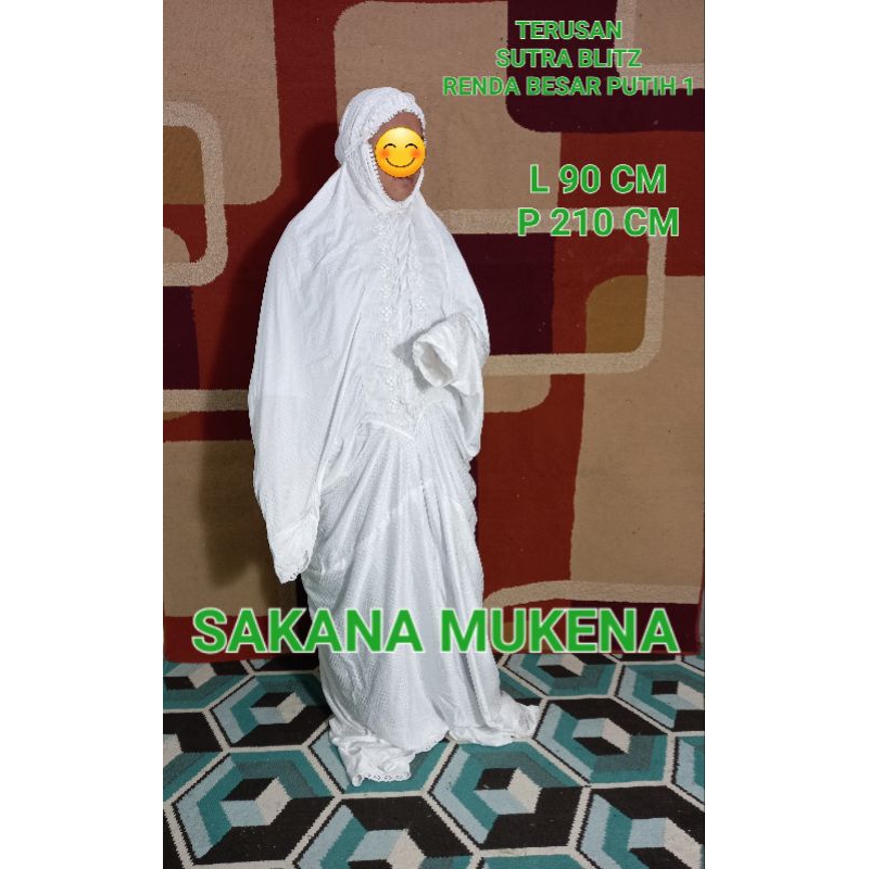 mukena terusan sutra blitz dewasa renda besar putih 1