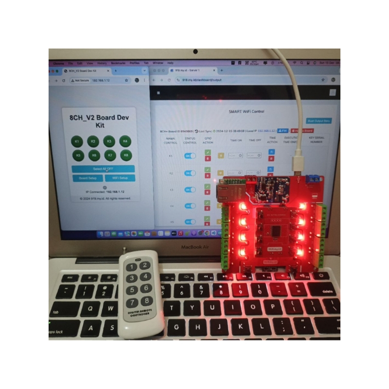 Modul Relay WiFi 8CH IoT Ethernet LAN + Remote RF433MHz + Button + Step Down DC to DC Converter + AC