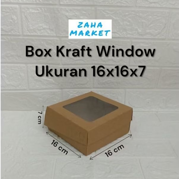 

Box Kraft window R6 ukuran 16x16x7cm laminasi - kemasan kue.