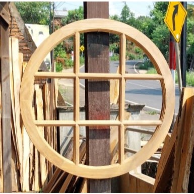 D100 Daun Jendela Bulat Kayu Jati Solid
