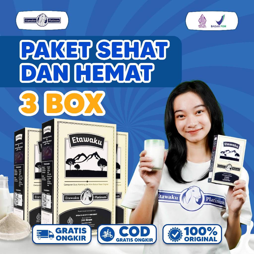 

Susu Etawaku Platinum Original Paket 3 Box Susu Kambing Etawa Bubuk Murni atasi Pernafasan Dan sendi