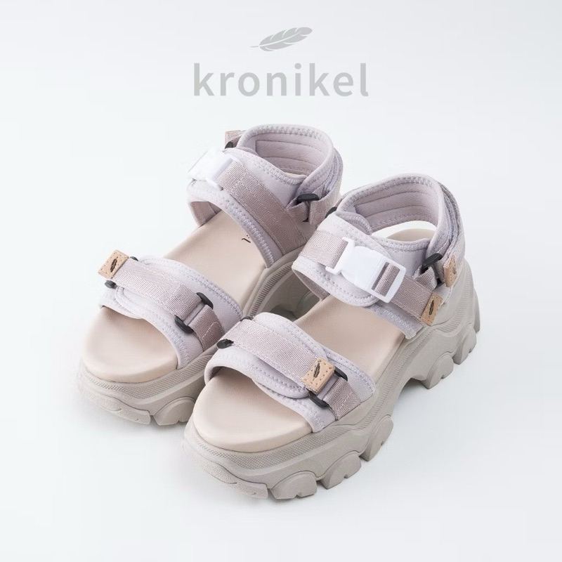 KRONIKEL Osaka Sandal Tinggi Tali Wanita Chunky Concert Sandal Hojicha