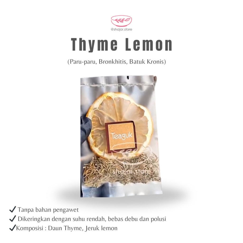 

Thyme Lemon JSR | rempah alami batuk kronis | seduhan rimpang herbal | kering suhu rendah | bebas debu