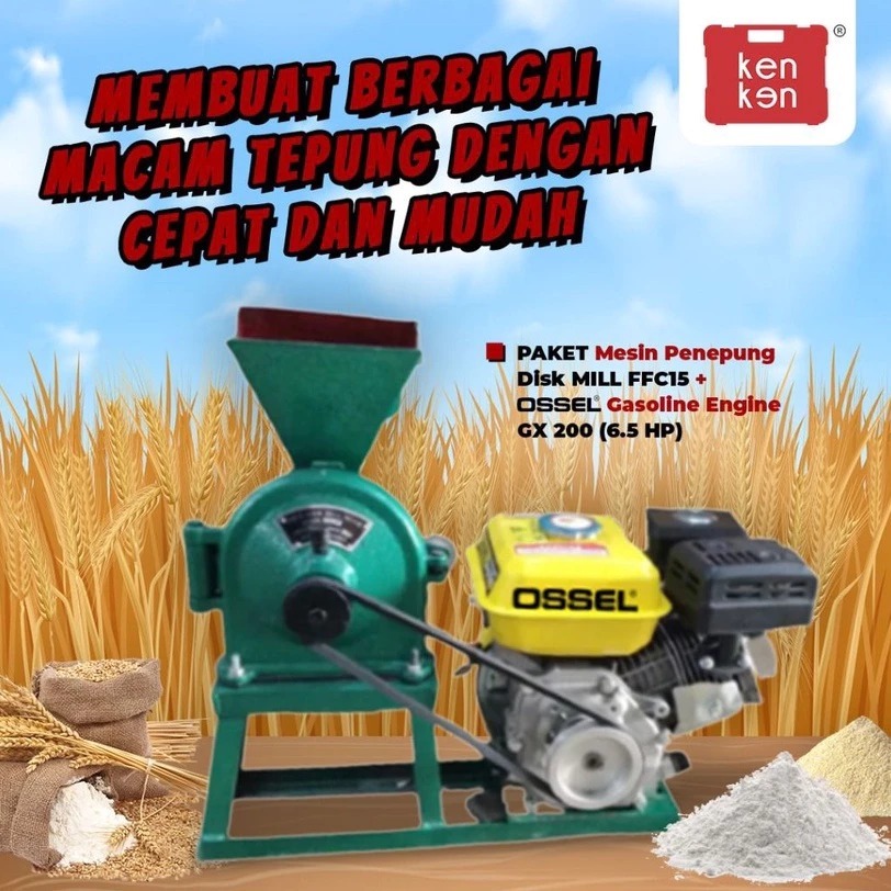 Mesin Penepung Mesin Gilingan Tepung Disk Mill FFC15 + Engine Bensin GX200 TESLA