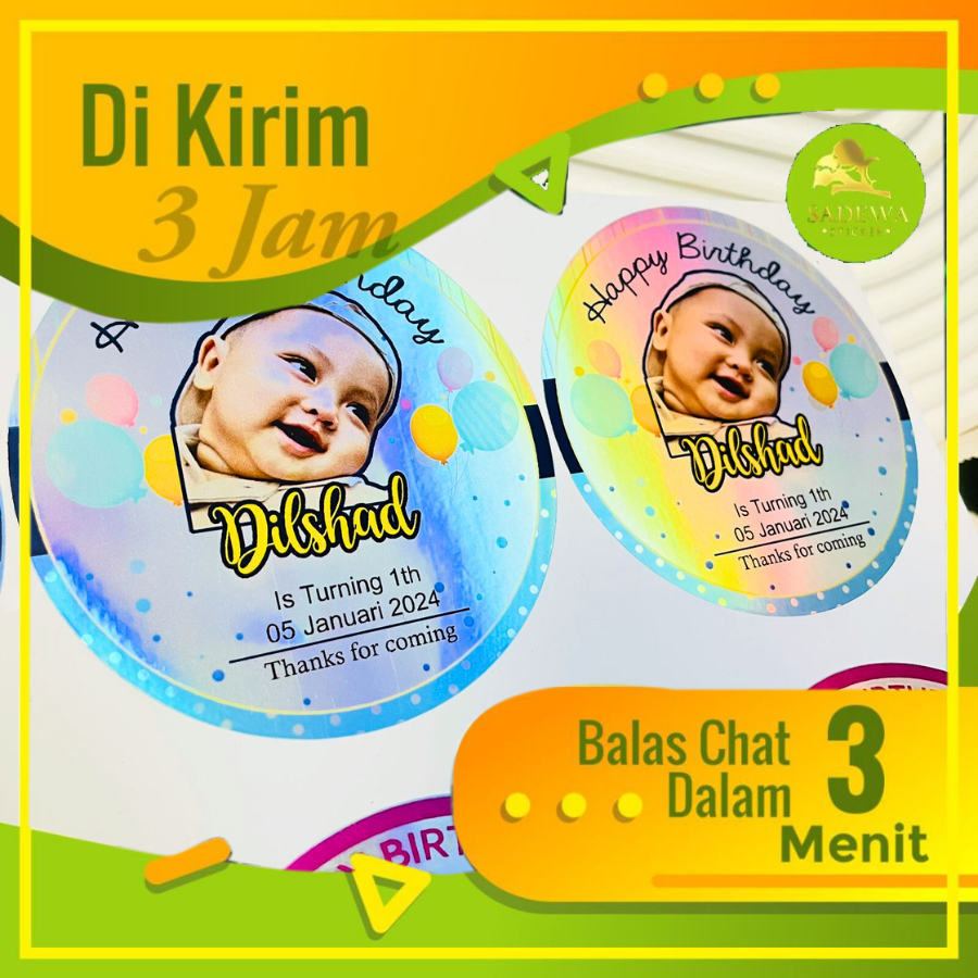 

5-8 Sadewa Stiker Hologram Ulang Tahun Anak Sticker Label Happy Birthday Uk.Sedang Bandung