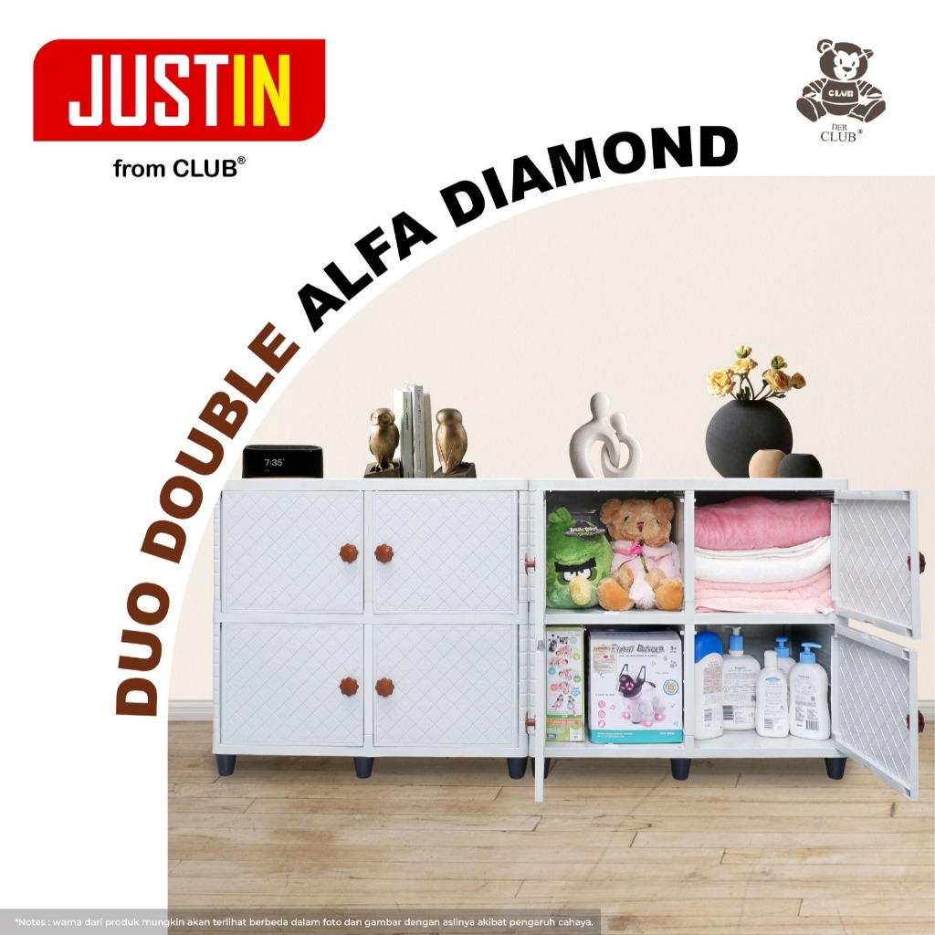 JUSTIN Duo Double - Kabinet Plastik TV - Rak Plastik Serbaguna - Lemari Plastik Susun Kuat