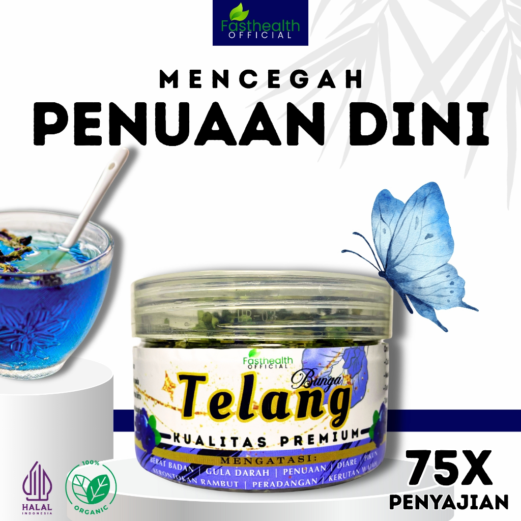 

Bunga Telang Kering 75x Penyajian / Butterfly pea Mencegah Penuaan Membatu Regenerasi Sel Tubuh