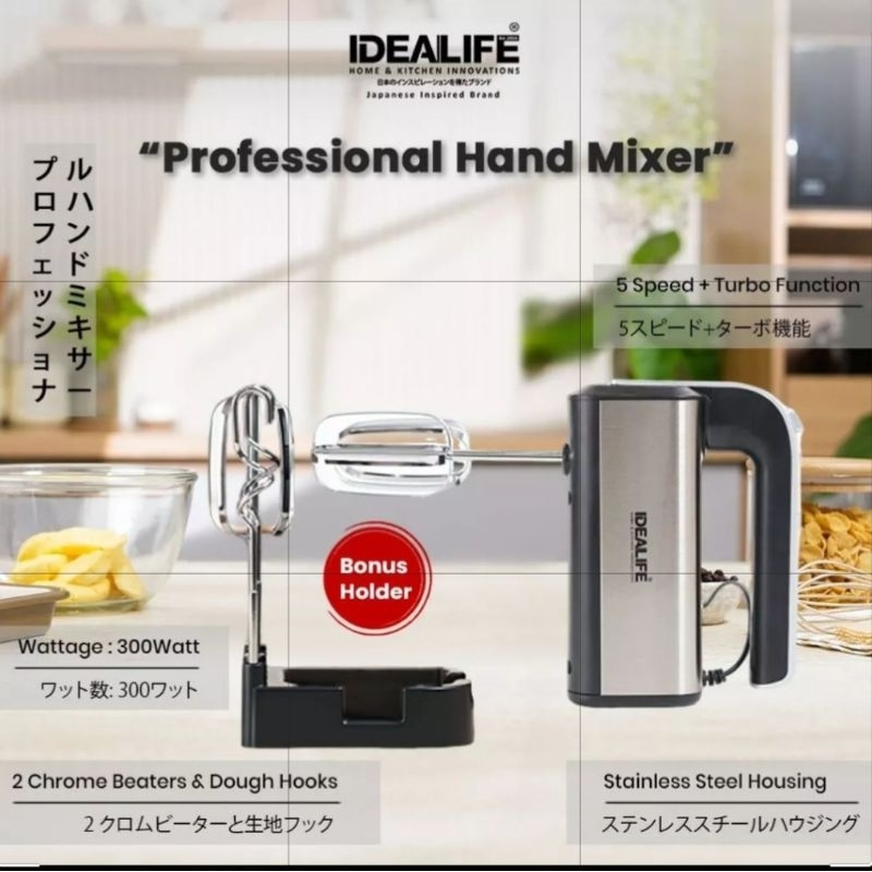 IDEALIFE Mixer Roti Professional Hand Mixer Mixer Tangan Multi Speed Turbo IL-221B IDEALIFE